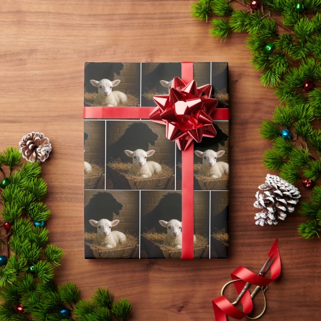 Christmas Lamb In a Manger With Lion Shadow Wrapping Paper (Holiday Gift)