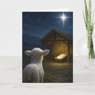 Christmas Lamb Watching Baby Jesus Card