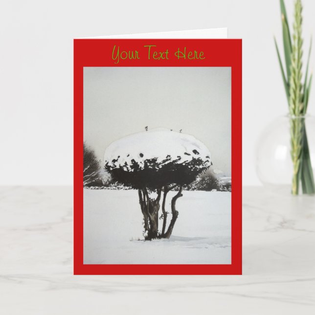 Christmas landscape snow scene original art holiday card (Front)