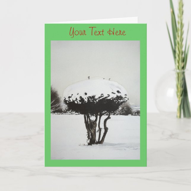 Christmas landscape snow scene original art holiday card (Front)