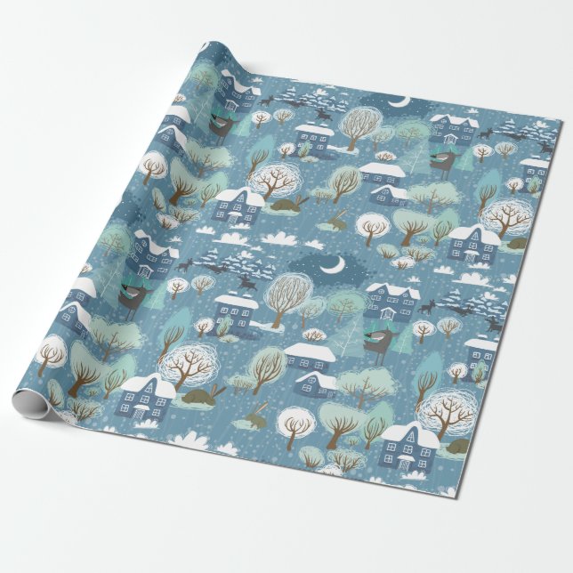 Christmas Landscape Wrapping Paper (Unrolled)
