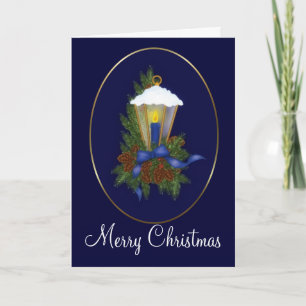 Christmas Lantern Blue Ribbon Merry Christmas Card