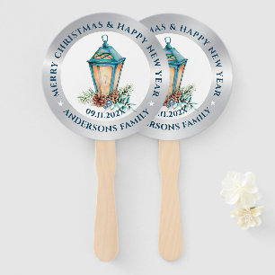 Christmas lantern composition silver and white hand fan
