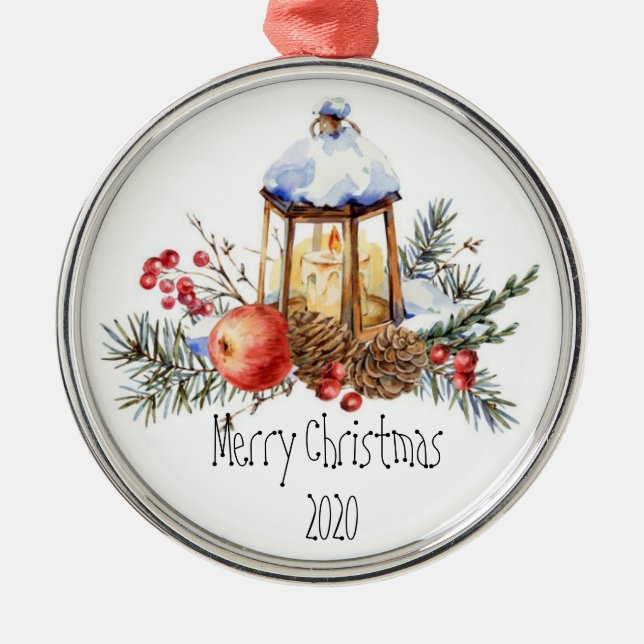 Christmas Lantern Holly Pine Apple Custom Dated Ce Metal Tree Decoration (Front)