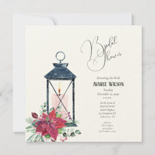 Christmas Lantern Poinsettia Evergreens Invitation