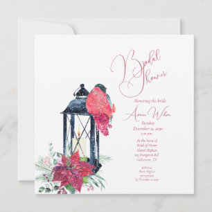 Christmas Lantern Poinsettia Evergreens Invitation