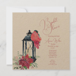 Christmas Lantern Poinsettia Evergreens Invitation