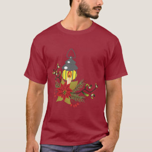 Christmas Lantern & Poinsettia T-Shirt