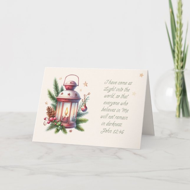 Christmas Lantern with John 12:46 Christmas Card (Front)