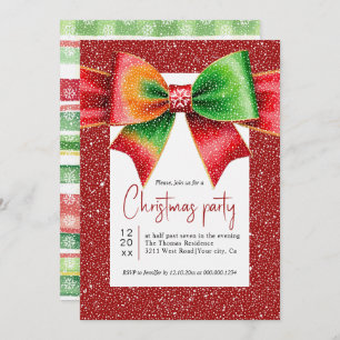 Christmas large red and green bow holiday party invitation