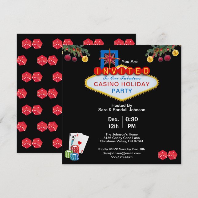 Christmas Las Vegas Casino Holiday Party Square Invitation (Front/Back)