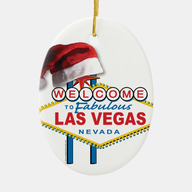 Christmas Las Vegas Sign Ceramic Tree Decoration (Front)