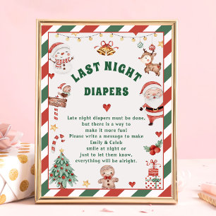 Christmas"Last Night Diapers"Baby Shower Game Card Poster