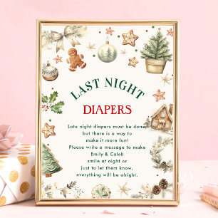 Christmas "Last Night Diapers" Baby Shower Game  Poster
