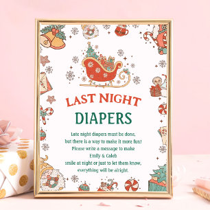 Christmas "Last Night Diapers" Baby Shower Game Poster