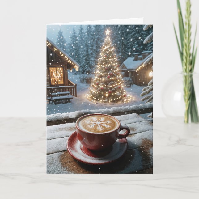 Christmas Latte In Snowflakes Holiday Card (Front)