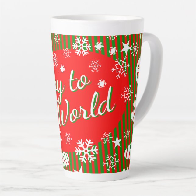 Christmas Latte Mug – Joy to the World Red & Green (Right Angle)