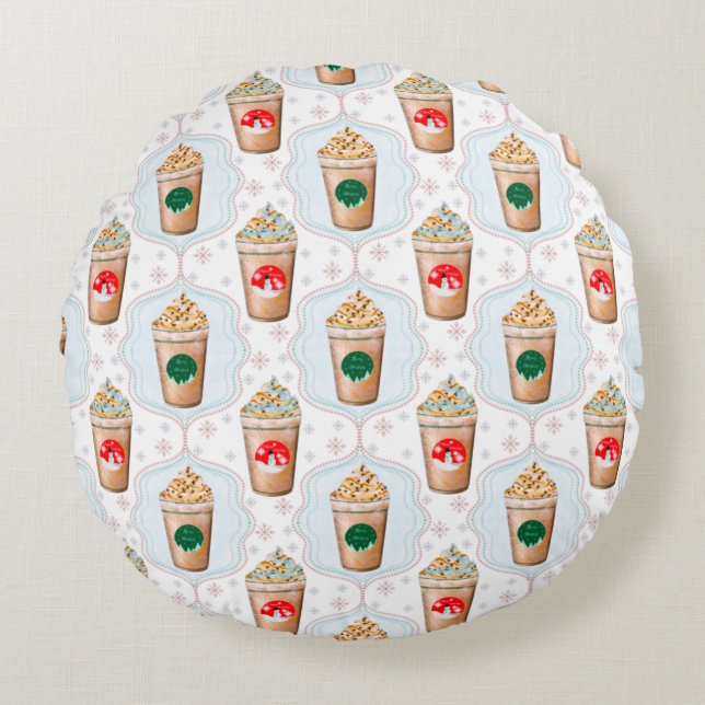 Christmas Latte Ogee Snowflake Pattern  Round Cushion (Front)