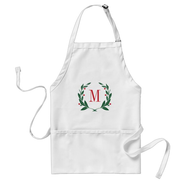 Christmas Laurel Wreath Monogram Standard Apron (Front)