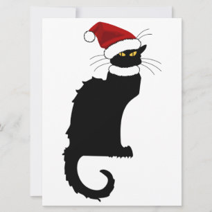 Christmas Le Chat Noir With Santa Hat Invitation