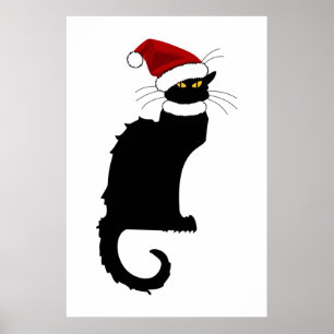 Christmas Le Chat Noir With Santa Hat Poster
