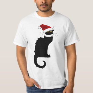 Christmas Le Chat Noir With Santa Hat T-Shirt