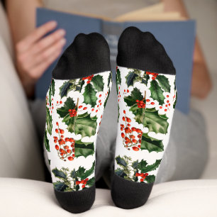 Christmas Leaves and Holly Crew Socks