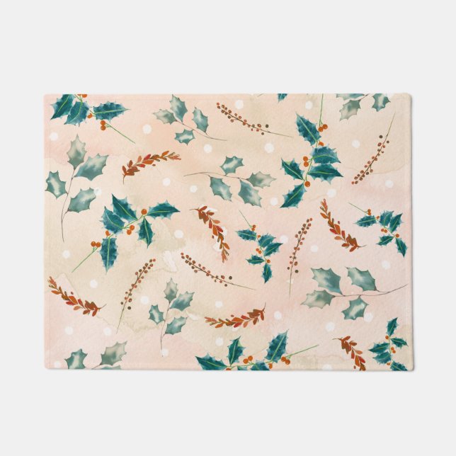 Christmas Leaves Boho Pattern Doormat (Front)
