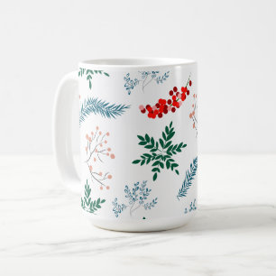 Christmas Leaves Pattern Merry & Bright Coffee Mug