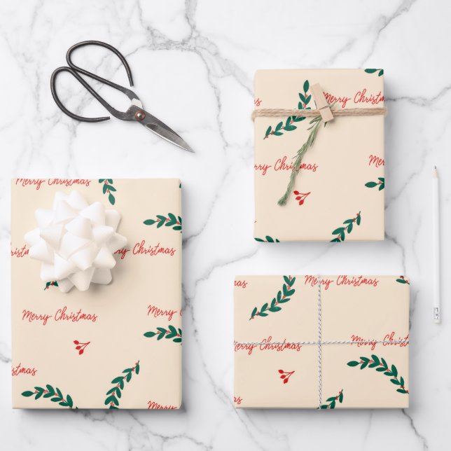 Christmas leaves pattern wrapping paper sheet (Front)