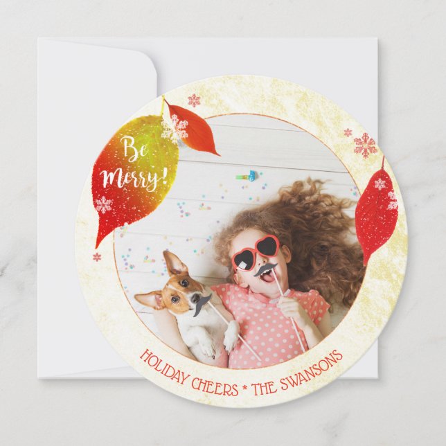 Christmas Leaves Photo Holiday Card (Front)