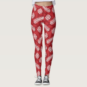 Christmas Leaves Snowflake pattern Leggings