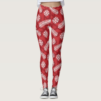 Christmas Leaves Snowflake pattern Leggings