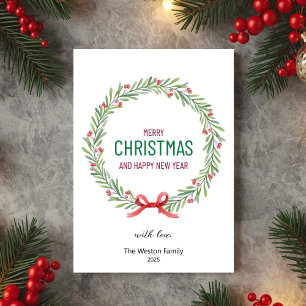 Christmas Leaves Wreath Holiday Card
