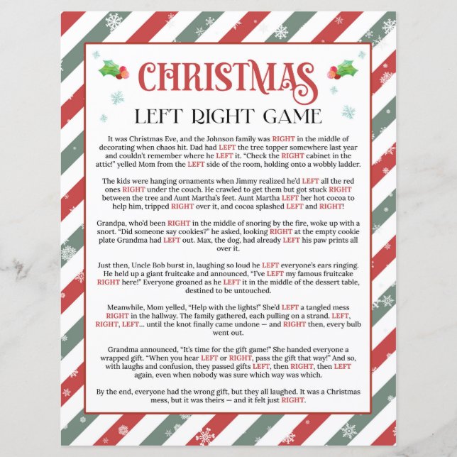 Christmas Left Right Pass the Present Party Game (Front)