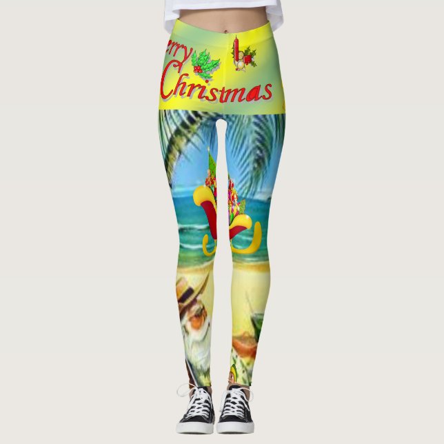 Christmas Leggings, Beach Bum Santa Leggings (Front)