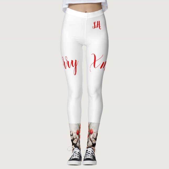 Christmas leggings High Waisted Capris, white  (Front)