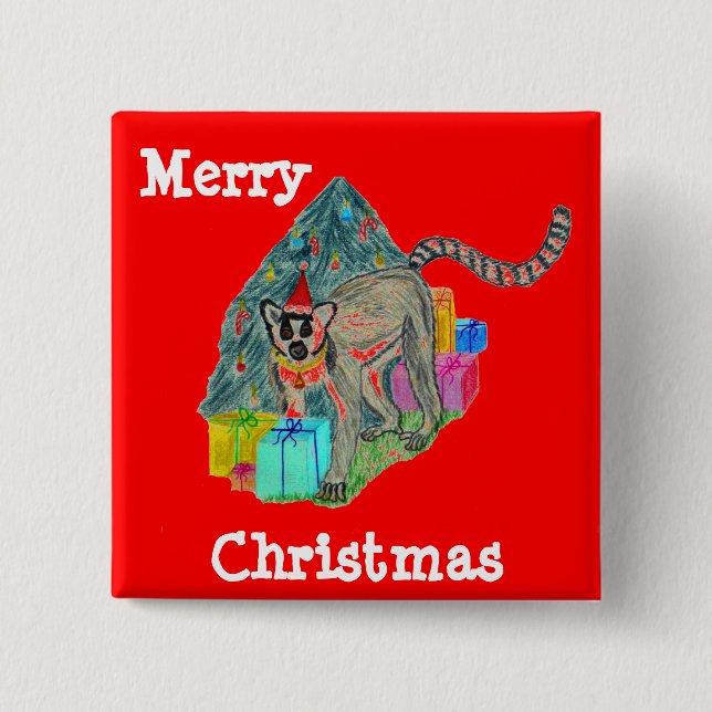 Christmas Lemur 15 Cm Square Badge (Front)
