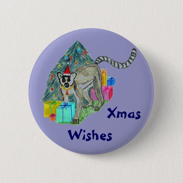 Christmas Lemur 6 Cm Round Badge (Front)