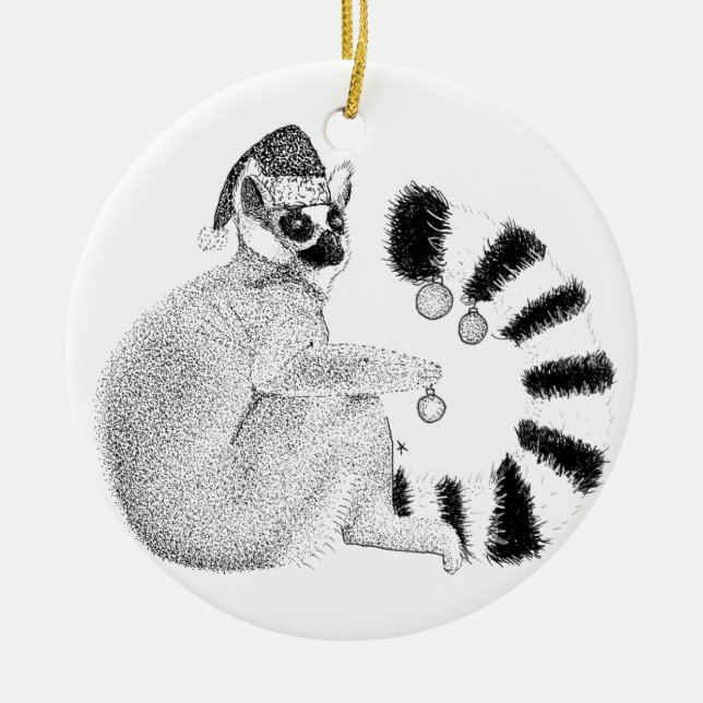 Christmas Lemur Ceramic Tree Decoration (Front)