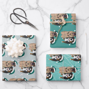 Christmas Leonberger and Bernese Mountain Dog Wrapping Paper Sheet