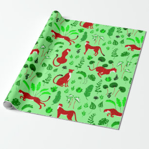 christmas leopard cheetah monstera plant wrapping paper