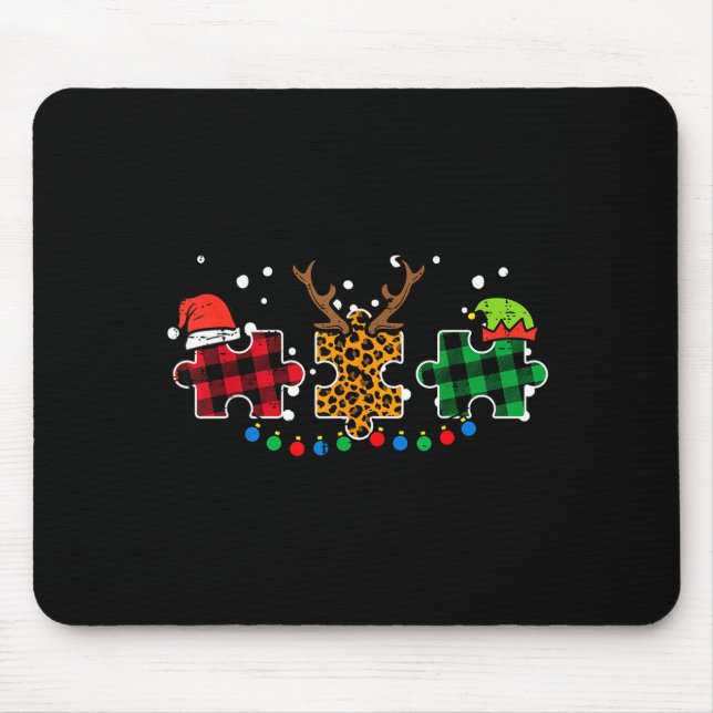 Christmas Leopard Plaid Puzzle Autism Xmas Men Wom Mouse Mat (Front)