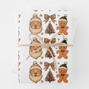 Christmas Leopard Santa Gingerbread Tree Xmas Bow Wrapping Paper Sheet