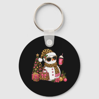 Christmas Leopard Snowman Boujee Holiday Xmas Key Ring