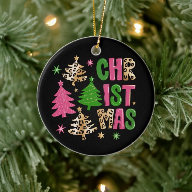 Christmas Leopard Tree Preppy Merry & Bright  Ceramic Tree Decoration (Tree)