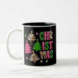 Christmas Leopard Tree Preppy Merry & Bright Two-Tone Coffee Mug