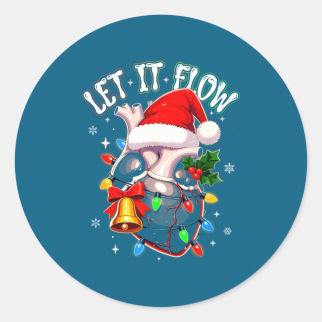 Christmas Let I T Flow Anatomy Heart Cardiac Nurse Classic Round Sticker (Front)