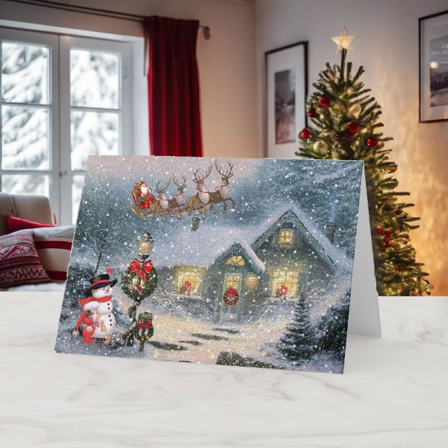 Christmas Let it Snow Santa Sleigh Reindeer Holiday Card (Creator Uploaded)