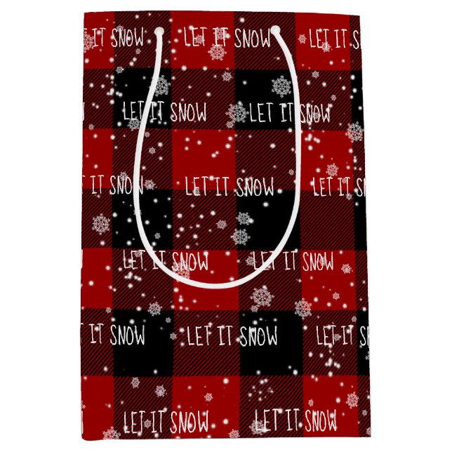 Christmas LET IT SNOW Text In Snowflakes  Medium Gift Bag (Front)